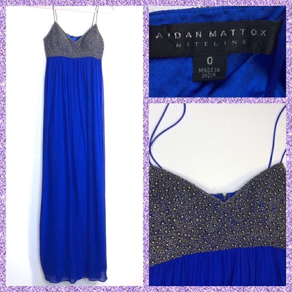 Aidan Mattox Niteline Blue Evening Gown – Beaded Bodice, Size 0